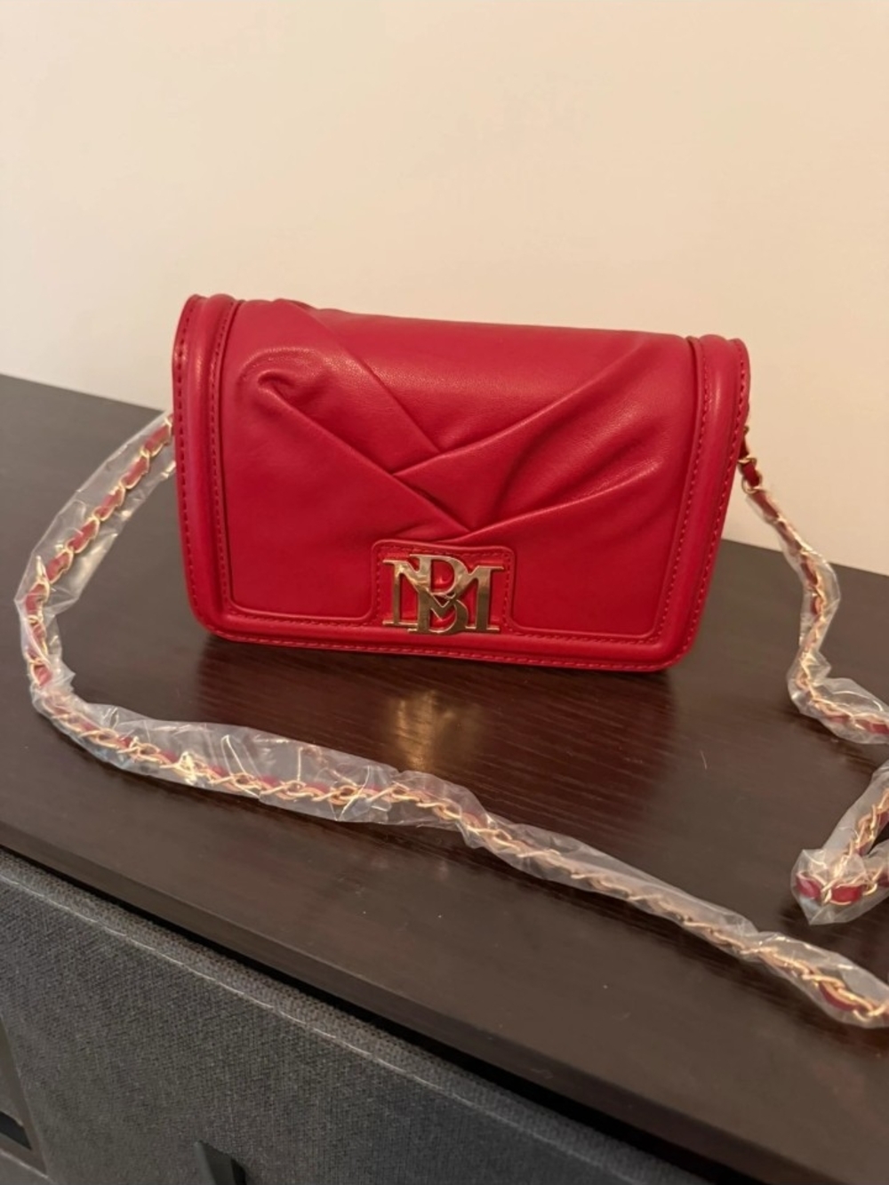 Red Badgley Mischika Quilted Crossbody Bag with Gold Logo